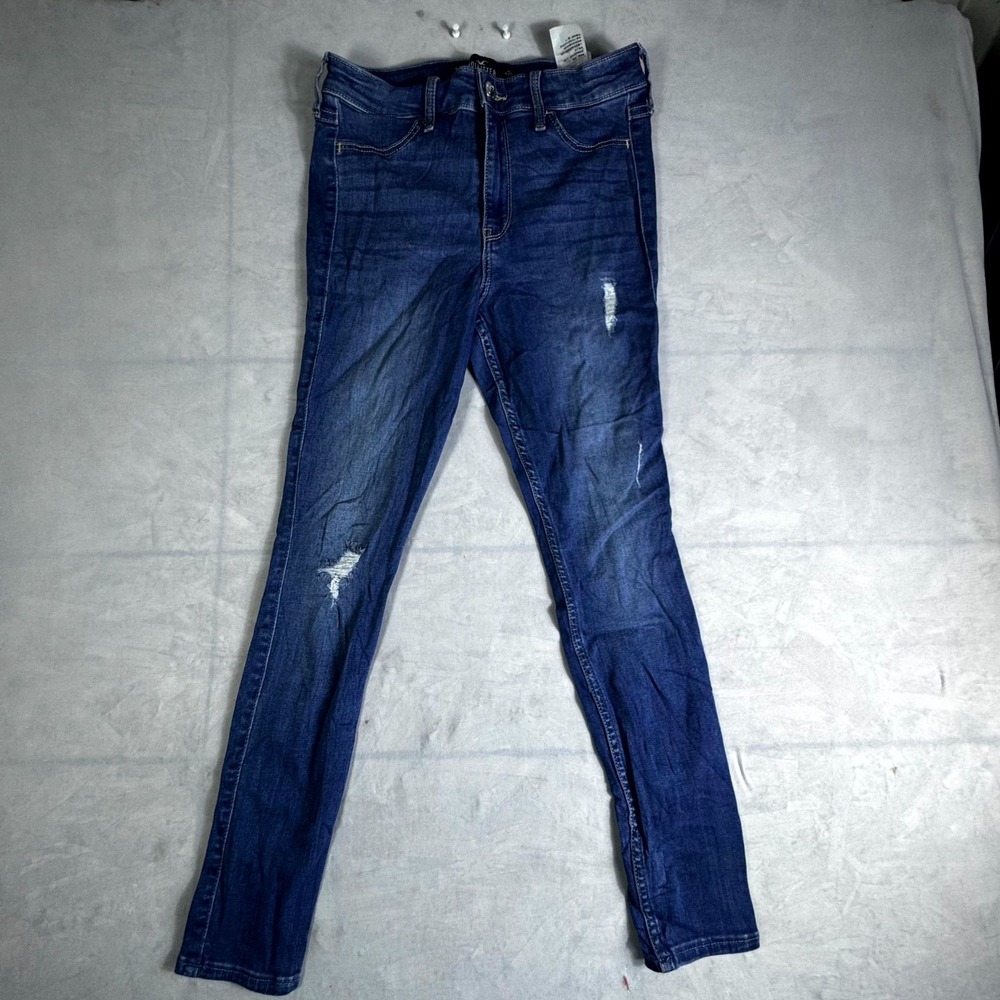 Hollister California Jeans Women 7S Blue Whiskering Denim Logo Stretch High Rise